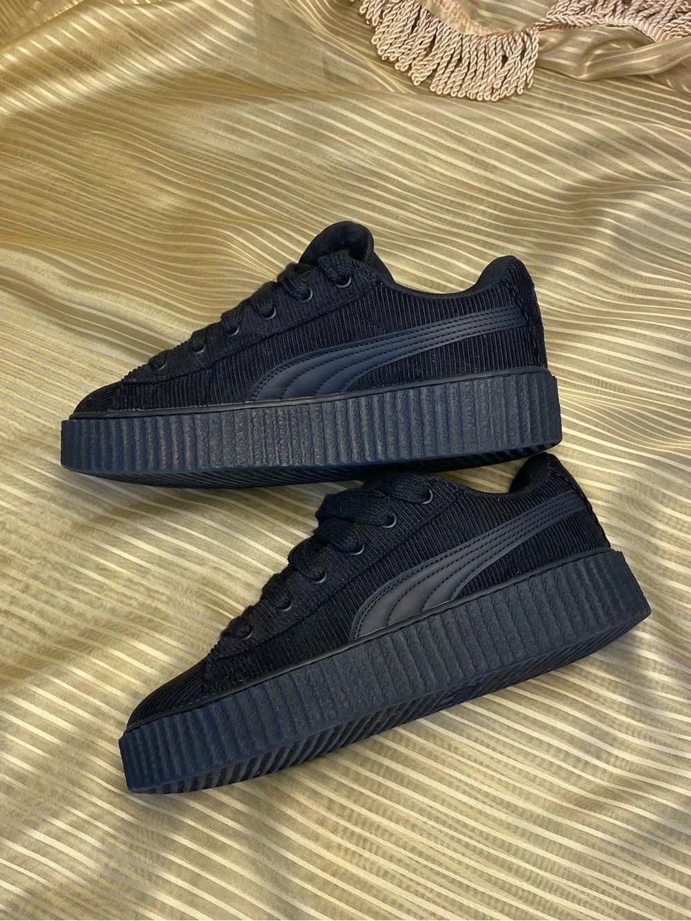 PUMA FENTY Black Corduroy Platform Lace-Up Sneakers, size 8.5